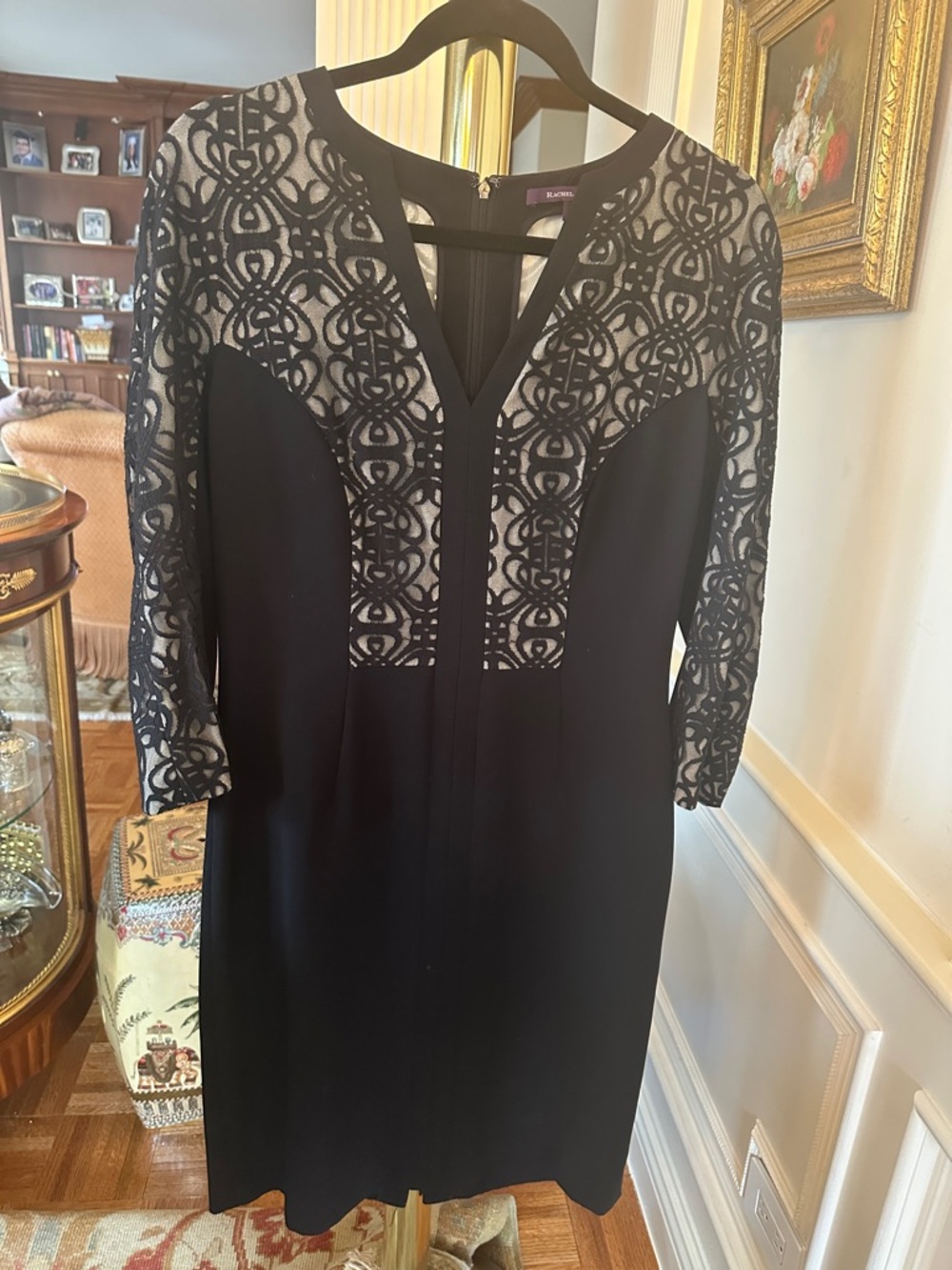 Karen Kane Black Lace-Panel Long Sleeve Sheath Dress